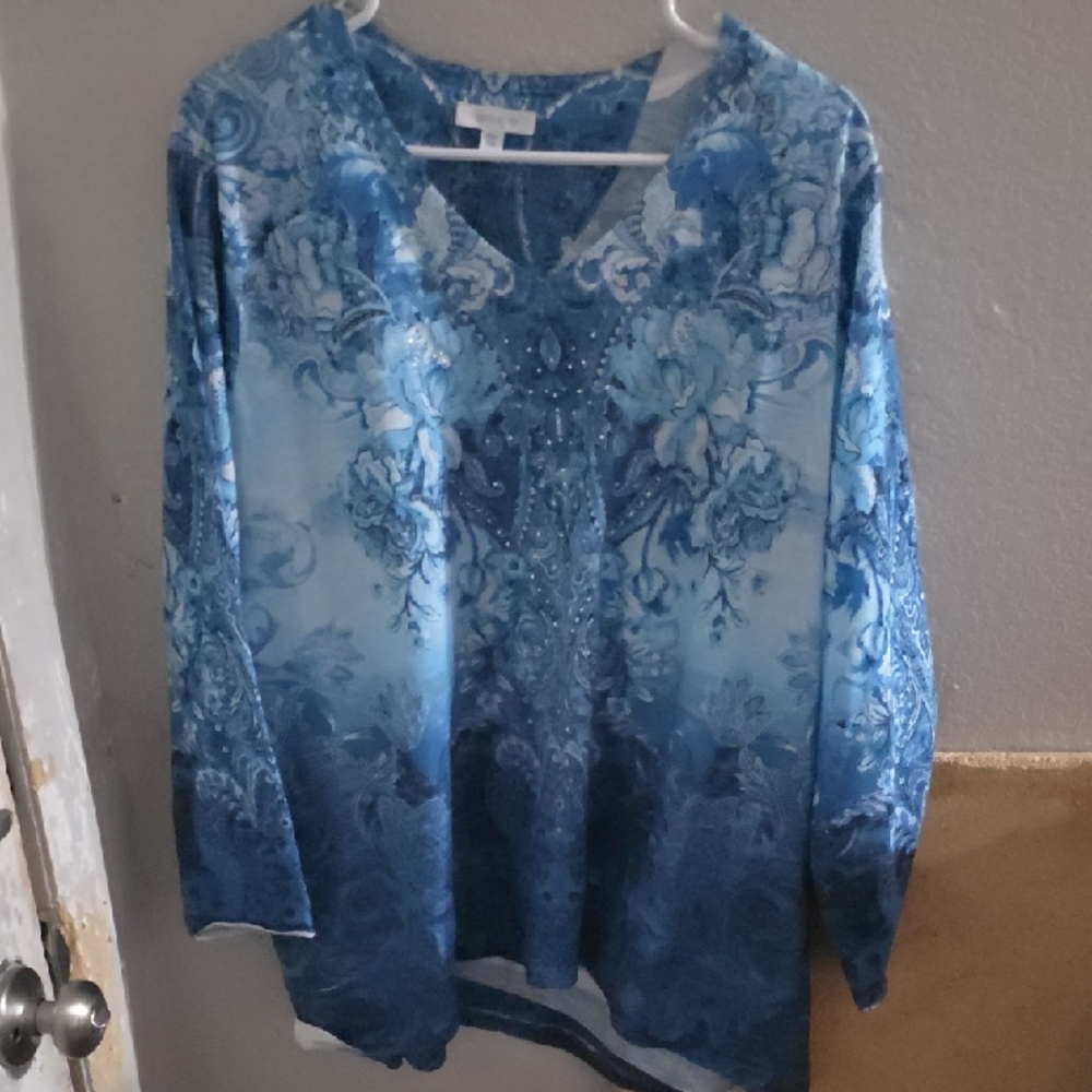 Chic Blue Floral Women's Blouse